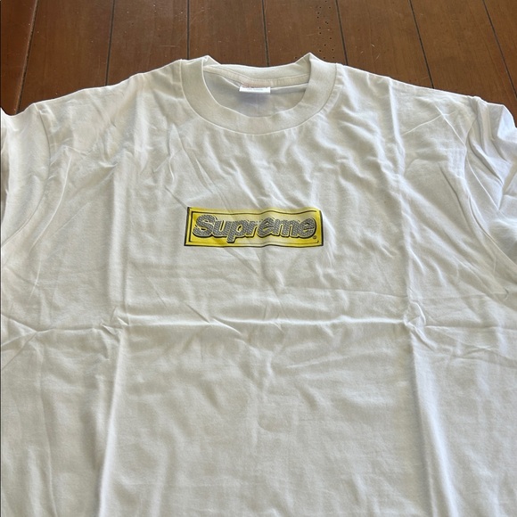 Supreme Other - Supreme White Short Sleeve T-Shirt with Yellow Logo